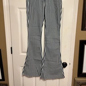 NWT Navy & white striped bell bottom jeans. Size Medium